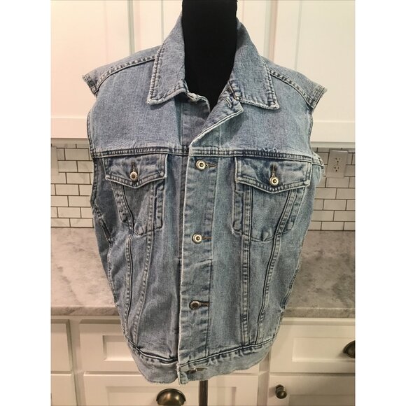 Vintage Special Edition Denim Vest Womens Large Jean Jacket Biker Y2k Retro Boho - Picture 1 of 7